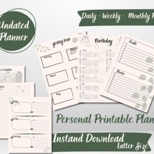 Undated Daily, Weekly, Monthly, Yearly Planner - Task Planner Latter Size