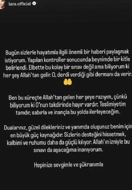 Lara: Beyinde Beliren Kitle Sonrası İyileşme Yolculuğu ve Yeniden Sahnelere Dönüş Müjdesi