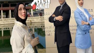 Promo image with three hosts: a woman in white attire with a hijab on the left, a man in a suit center, and a woman in a light blue blazer on the right; show logo in the background.