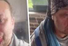 Split image of two men: left man smiling at the camera, right man wearing a knit hat and blue scarf looking downward.