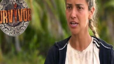 A woman outdoors with a concerned expression, Survivor logo visible on the left.