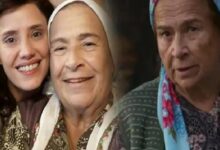 Three women of different ages smiling together: a young woman on the left, an elderly woman in the center, and a woman with a blue headscarf on the right.
