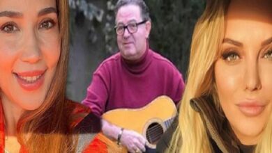Collage of two women flanking a man in a maroon sweater playing an acoustic guitar outdoors.