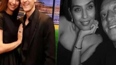 Two-panel collage: left side shows a smiling couple in black attire with hands pressed together in a pose; right side shows a black-and-white close-up of a smiling woman resting her chin on her hand beside a man.