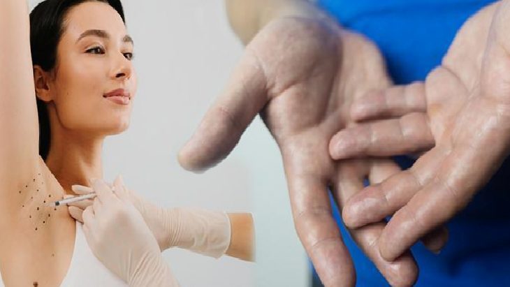 Woman undergoes an underarm allergy skin test as a clinician applies a prick with a syringe (gloved hands).